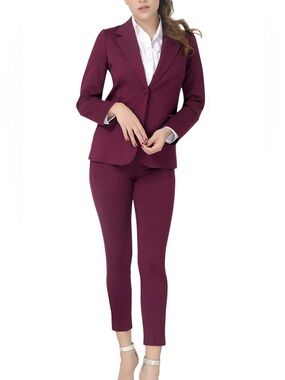 Marycrafts Woman's Blazer Pant Suit Set, Burgundy. Size 4
